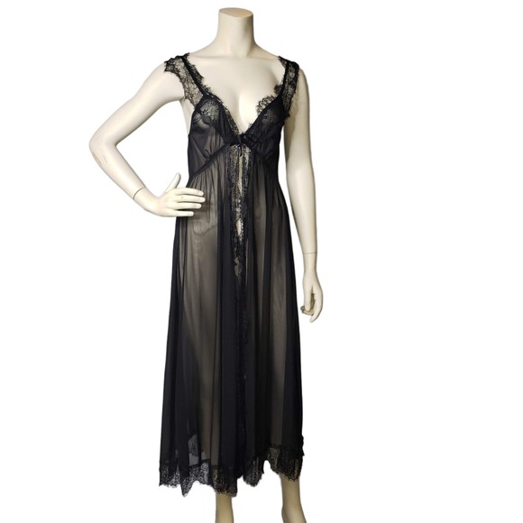 SHEIN Other - SHEIN Black Open Front Long Sheer Lace Nightgown Nightie Negligee Plus Size 4XL